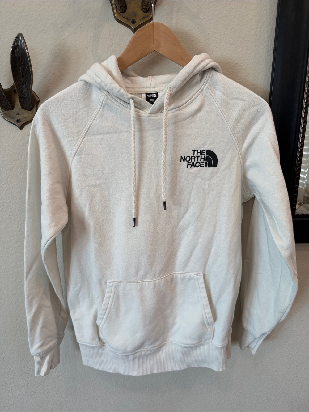 The North Face Men's White Pullover Hoodie with Black Logo